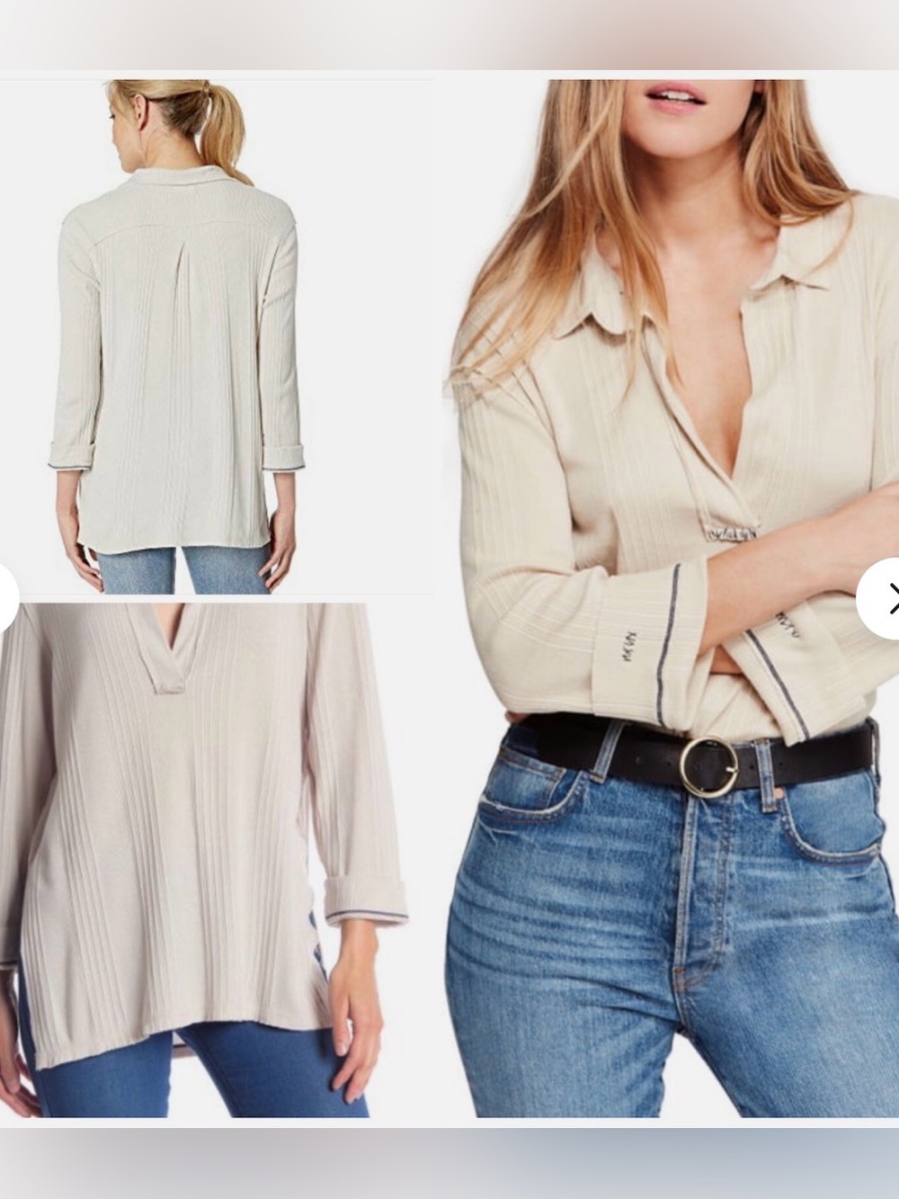 FREE PEOPLE Annie Ribbed Collared Top size small